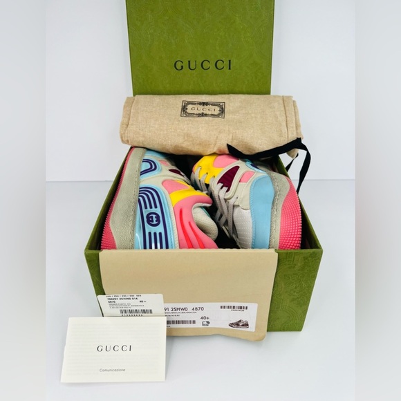 GUCCI Basket Low Top GG Demetra Vegan Distressed Basketball Sneakers EU 40.5 - Picture 2 of 12